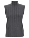 Brunello Cucinelli Sequin High Neck Sleeveless Top With Vertical Stripes In Black