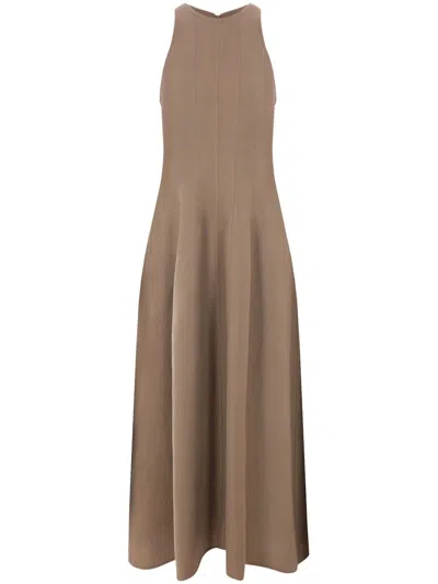 Brunello Cucinelli Sleeveless Twill Maxi Dress In Brown