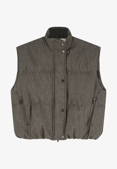 Brunello Cucinelli Sleeveless Twill Vest In Gray