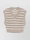 Brunello Cucinelli Sleeveless V-neck Knit Top Stripes