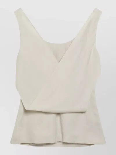 Brunello Cucinelli Sleeveless V Neck Viscose Linen Top In Neutral