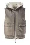 Brunello Cucinelli Chenille Vest With Drawstring Hem And Hood In Gray