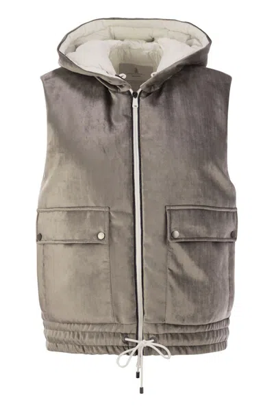 BRUNELLO CUCINELLI BRUNELLO CUCINELLI SLEEVELESS VELVET DOWN JACKET SLEEK