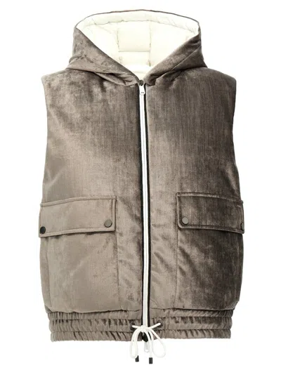 BRUNELLO CUCINELLI BRUNELLO CUCINELLI SLEEVELESS VELVET ZIPPED JACKET