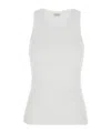 Brunello Cucinelli White Sleeveless Top With Round Neck And Monil Detail On The Rear In Cotton Stretch Woman