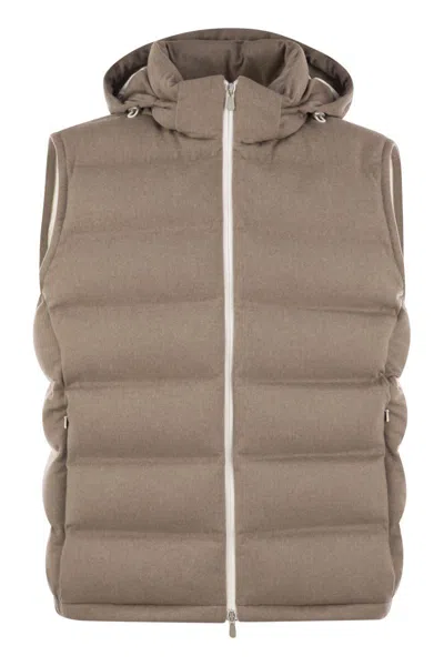 BRUNELLO CUCINELLI BRUNELLO CUCINELLI SLEEVELESS WOOL DOWN JACKET WITH DETACHABLE HOOD