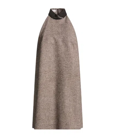 Brunello Cucinelli Sleeveless Wool Dress With Boning In Brown