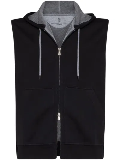 Brunello Cucinelli Cotton-cashmere-silk Sleeveless Hoodie In Multicolor