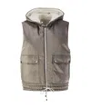 Brunello Cucinelli Chenille Vest With Drawstring Hem And Hood In Gray