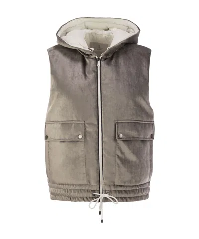 BRUNELLO CUCINELLI BRUNELLO CUCINELLI SLEEVELESS VELVET ZIPPED JACKET