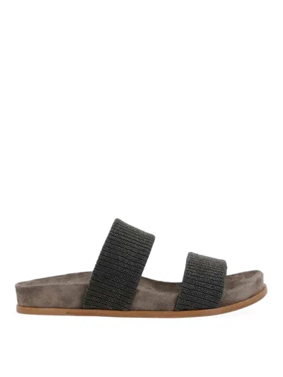 BRUNELLO CUCINELLI SLIDE SUEDE SANDAL WITH MONILE