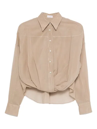 Brunello Cucinelli Slightly See-through Cotton Shirt In Brown