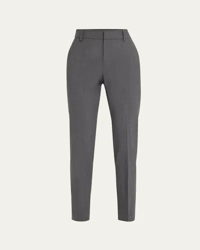 Brunello Cucinelli Slim Cigarette Tropical Luxury Wool Pants With Split Hem Back In Gray