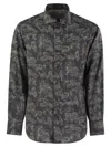 Brunello Cucinelli Men's Slim Fit Cotton Paisley Canvas Shirt In Black