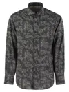 Brunello Cucinelli Men's Slim Fit Cotton Paisley Canvas Shirt In Black