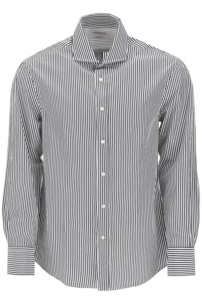 Brunello Cucinelli Slim Fit Cotton Shirt In Gray