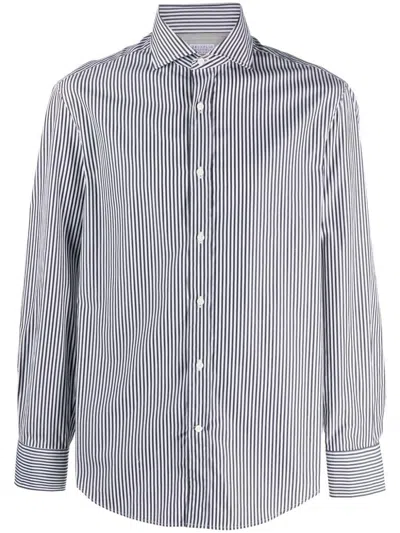 Brunello Cucinelli Spread Collar Slim Fit Shirt In Gray