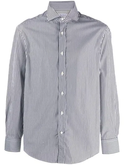 Brunello Cucinelli Slim Fit Cotton Shirt In Grey