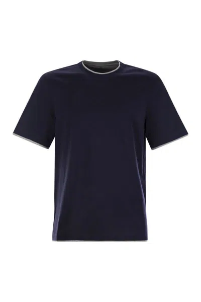 Brunello Cucinelli Slim Fit Crew-neck T-shirt In Lightweight Cotton Jersey In Blue