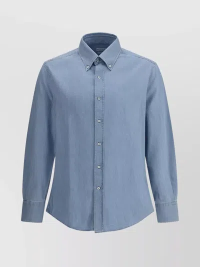 Brunello Cucinelli Slim Fit Denim Cotton Shirt