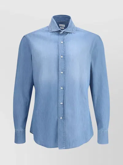 Brunello Cucinelli Slim Fit Denim Shirt With Long Sleeves In Blue
