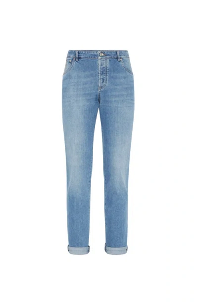 Brunello Cucinelli Slim Fit Five-pocket Trousers In Blue