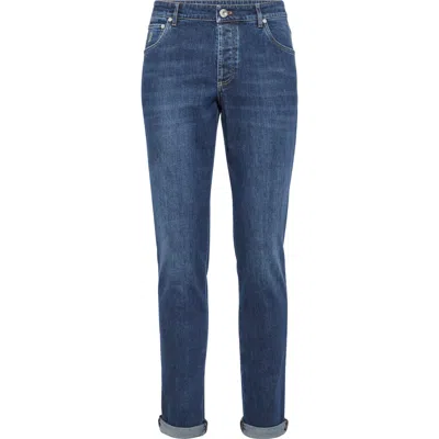 Brunello Cucinelli Slim Fit Five-pocket Trousers In Dark Denim