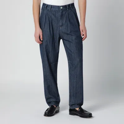 Brunello Cucinelli Slim-fit Jeans With Pleats In Blue Denim