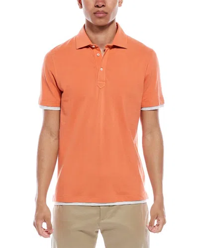 Brunello Cucinelli Slim Fit Pique Polo Shirt In Orange