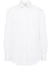 Brunello Cucinelli Striped Pattern Linen Shirt In 白色