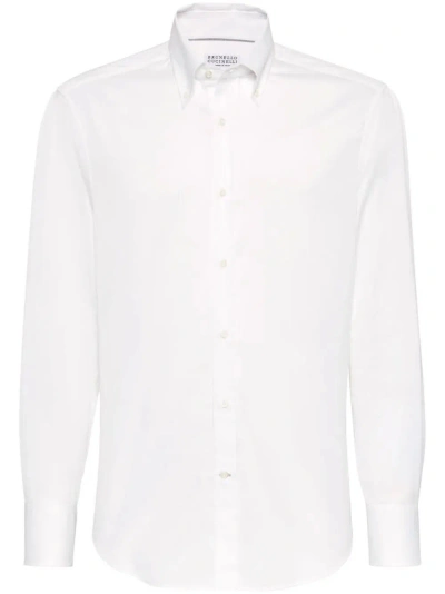 Brunello Cucinelli Slim Fit Shirt With Button-down Collar In White