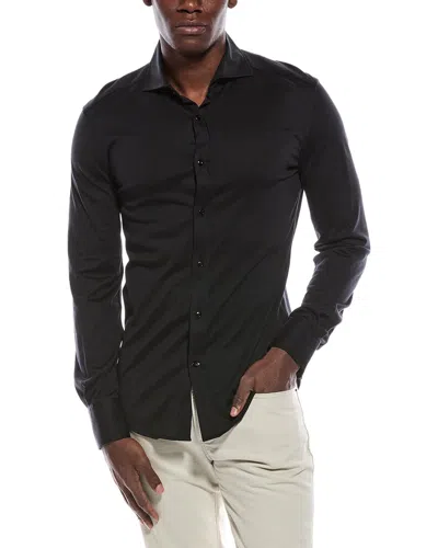 Brunello Cucinelli Slim Fit Silk-blend Shirt In Black