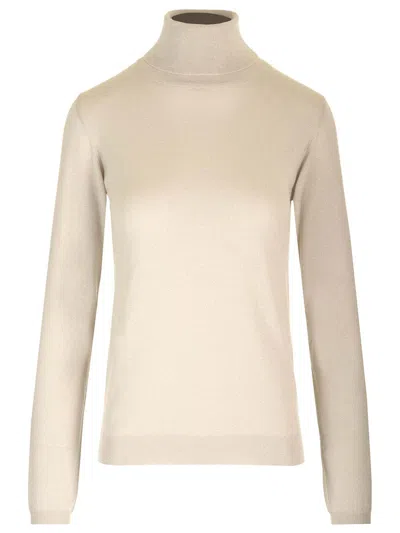 Brunello Cucinelli Cashmere Blend Lurex Knit Sweater In Ivory