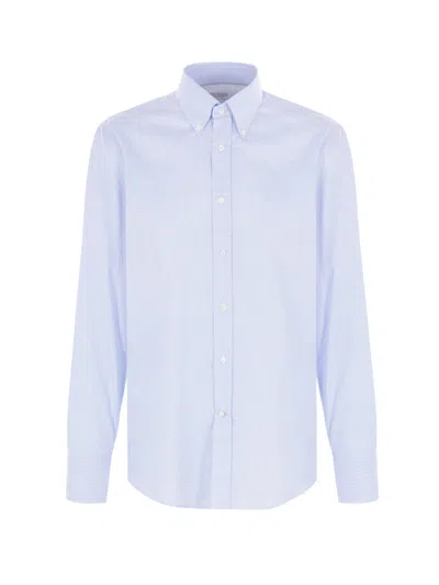 Brunello Cucinelli Slim Fit Vichy Cotton Shirt In Blue