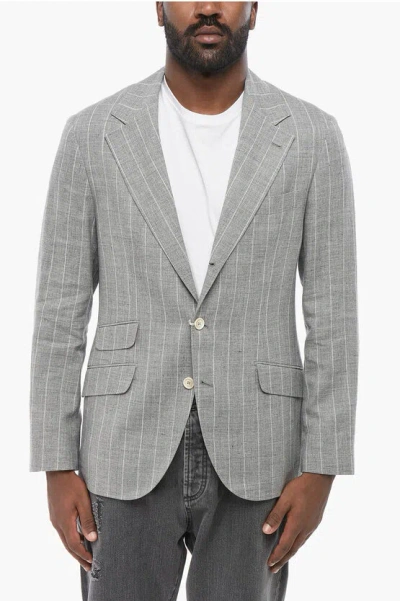 Brunello Cucinelli Slim Fit Wool And Linen Blazer With Pinstriped Motif