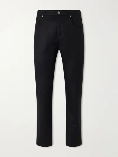 Brunello Cucinelli Slim-fit Logo-embroidered Virgin Wool Jeans In Black