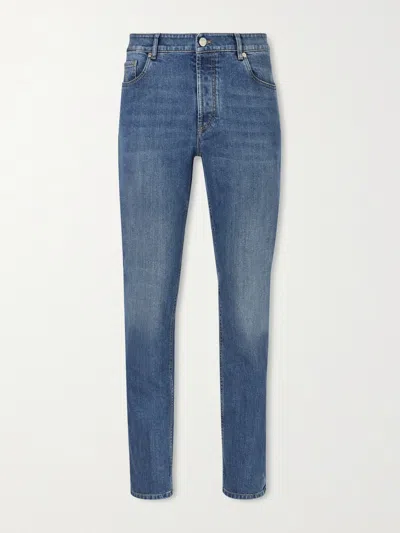 Brunello Cucinelli Slim-fit Straight-leg Logo-embroidered Jeans In Blue