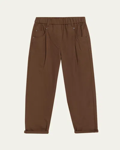 Brunello Cucinelli Slim-leg Ankle Pull-on Pants In Brown