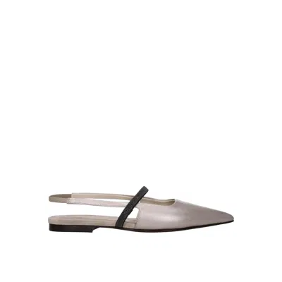 Brunello Cucinelli Rugiada Leather Pointed Slingback Flat In Black