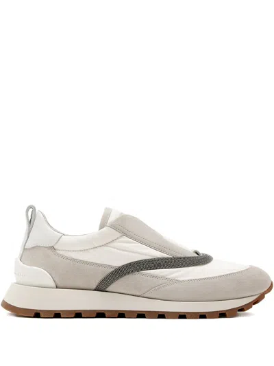 Brunello Cucinelli Slip-on Embellished Slip-on Sneakers In White