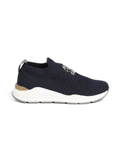 Brunello Cucinelli Kids' Slip-on Embroidered Sneakers In Blue