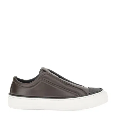 Brunello Cucinelli Slip-on Sneakers In Brown