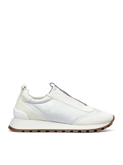 BRUNELLO CUCINELLI SLIP ON SNEAKERS IN LEATHER AND FABRIC