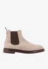 Brunello Cucinelli Chelsea Boot In Suede In Beige