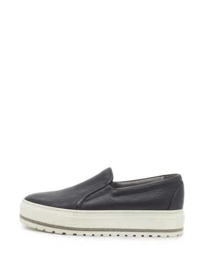 Pre-owned Brunello Cucinelli Slip-on Leather Sneakers In Gray