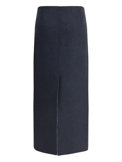 BRUNELLO CUCINELLI SLIT VIRGIN WOOL MIDI SKIRT