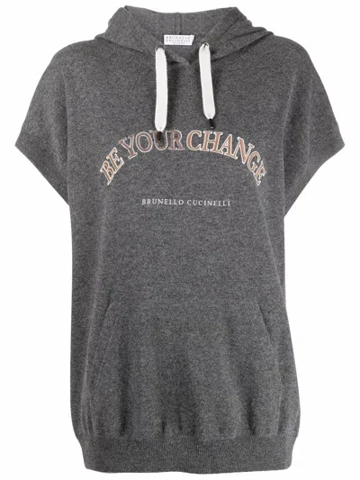 Brunello Cucinelli Slogan-print Hoodie In Grey