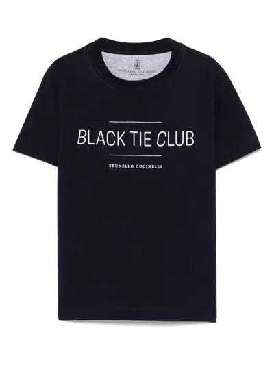 Brunello Cucinelli Kids' Slogan-print T-shirt In Blue