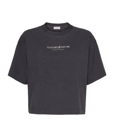Brunello Cucinelli Slogan Printed Crewneck T-shirt In Black