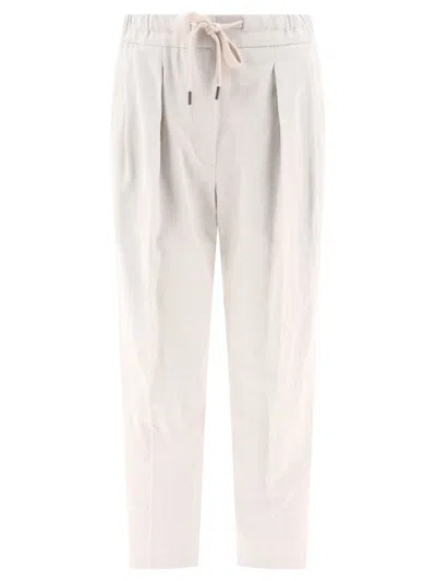 Brunello Cucinelli Slouchy White Gabardine Trousers For Women
